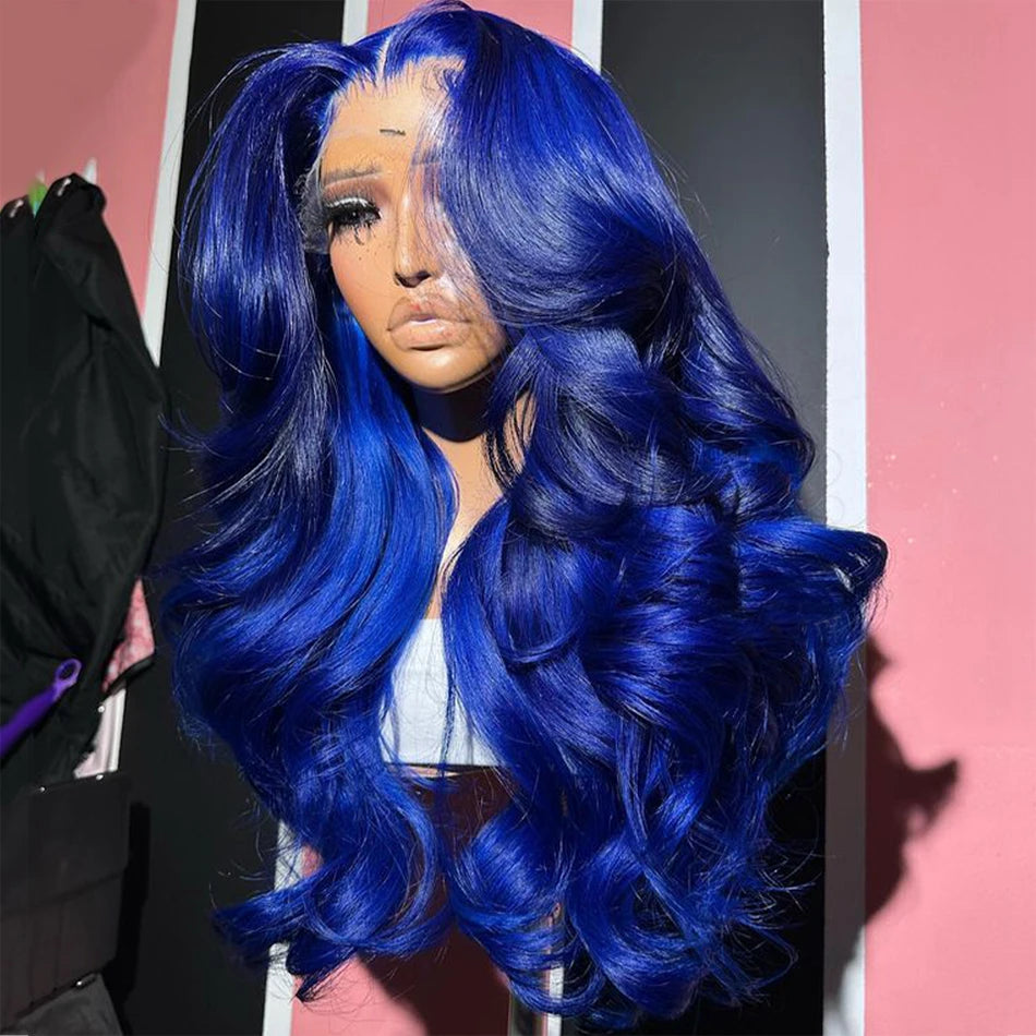 Royal Blue Colored Lace Front Wigs For Black Women 13x4 Body Wave Brazilian Transparent Lace Frontal Wigs Human Hair Pre Plucked