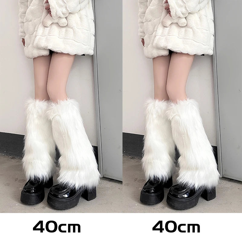 1/2pcs Furry Leg Warmers Y2K Goth White Faux Fur Leg Warmers Boot Covers Lady Cute Jk Knee-length Hipster Warm Sock Trendy Socks