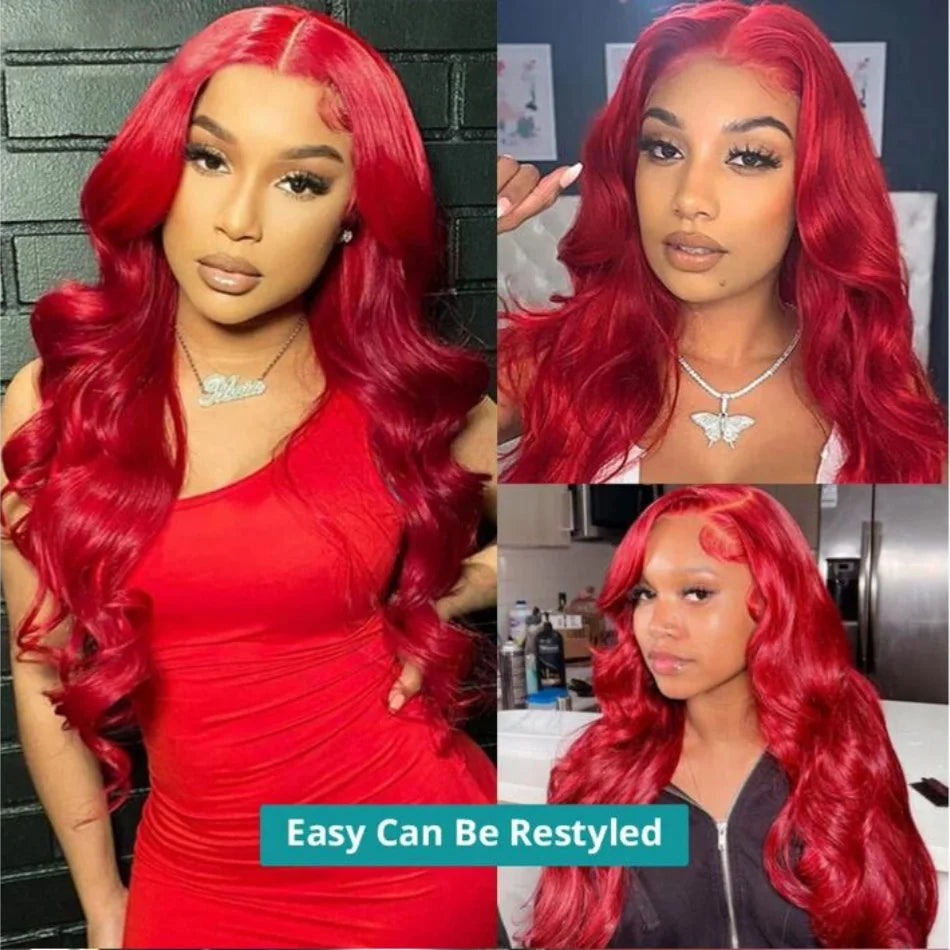 13x4 Sexy Red Lace Front Human Hair Wigs Body Wave Burgundy Red Colored Transparent Lace Front Wigs Human Hair Remy 180% Density