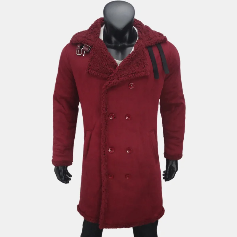 Winter Men's Long Trench Fleece Coat Suede Faux Fur Coats Men Double