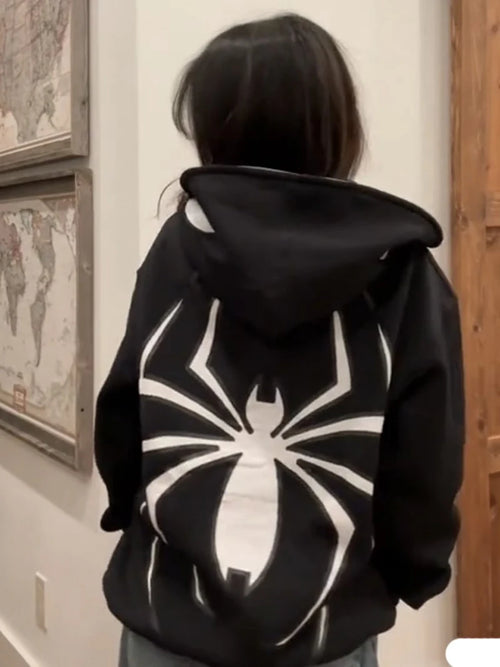 Y2k Spider Print Hoodies Women Men Hip Hop Zipper Long Sleeve Jacket