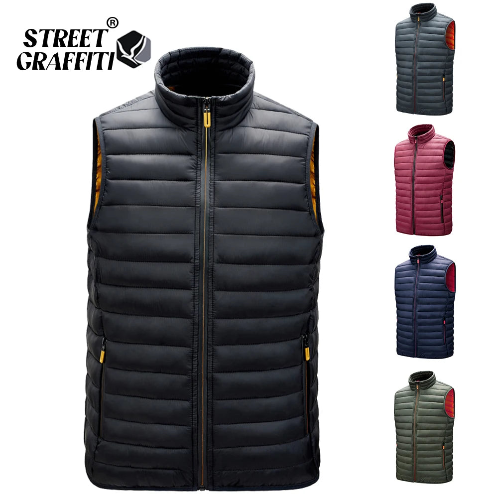 S.T.G 2024 Men Solid Zipper Sleeveless Down Vests  Hot Fashion Male