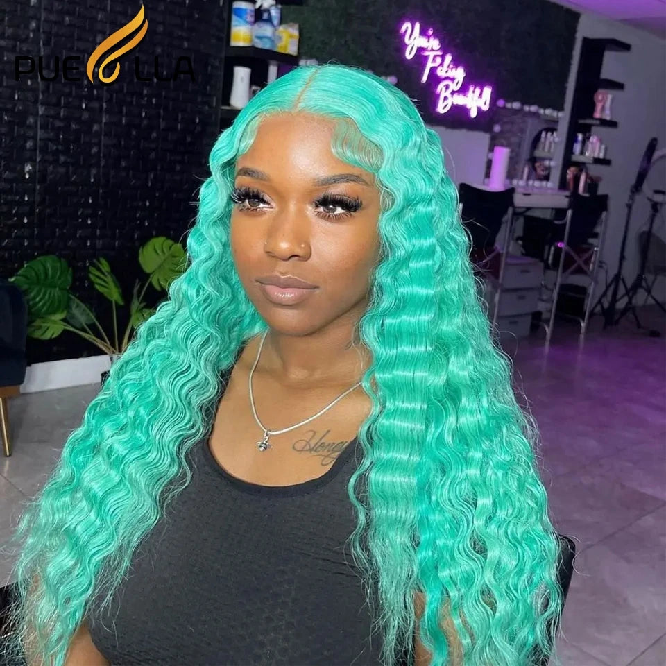 Ombre Green 4x4 Deep Wave Human Hair Wig Long Curly 13x6 Lace Front Wigs for Black Women Deep Wave 13x4 Lace Frontal Wig