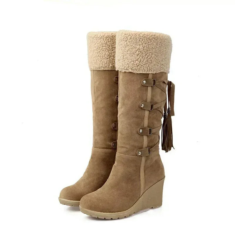 2024 Snow Boots Women Winter Shoes Warm Cotton Shoes Cold Winter Knee High Boots Ladies Wedge Heels Boots Plus Size 42