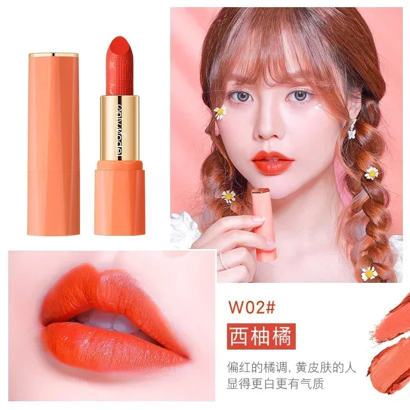 Orange Lipstick Lip Glaze Silky Smooth Matte Lip Gloss Carrot Bright Color Lasting Lip Stick Sexy Women Cosmetics Makeup Product