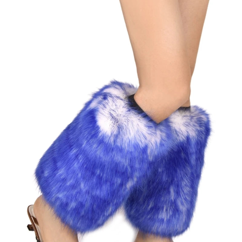 Women Vintage Vibrant Furry Leg Warmers Winter Warm Fuzzy Faux Fur Cuffs Sleeves Calf Length Socks Streetwear