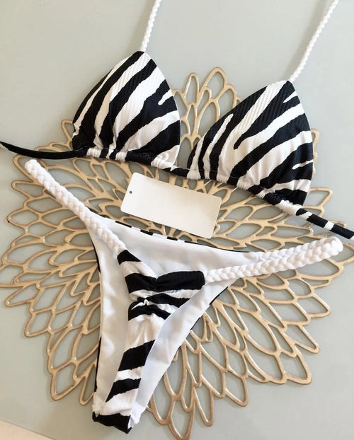 Bikini High Waist Swimsuit Sexy Thong Bikini Set Zebra Print Women