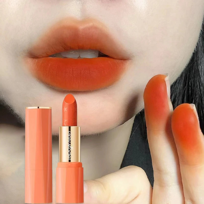 Orange Lipstick Lip Glaze Silky Smooth Matte Lip Gloss Carrot Bright Color Lasting Lip Stick Sexy Women Cosmetics Makeup Product