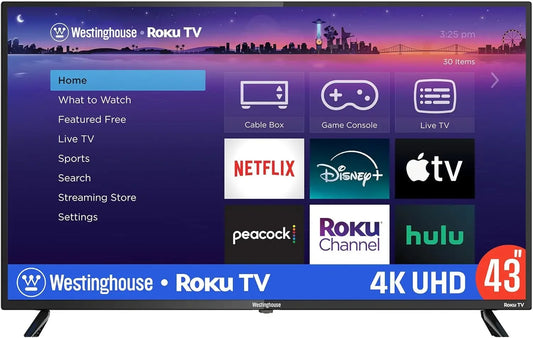 Roku TV - 43 Inch Smart TV, 4K UHD LED TV with Wi-Fi Connectivity and Mobile App, Flat Screen TV Compatible with Apple Home Kit,