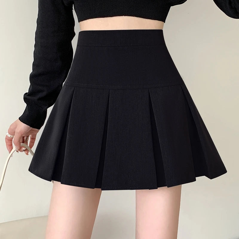 2024 Summer New Women Slim Solid Color Pleated Short Skirt College