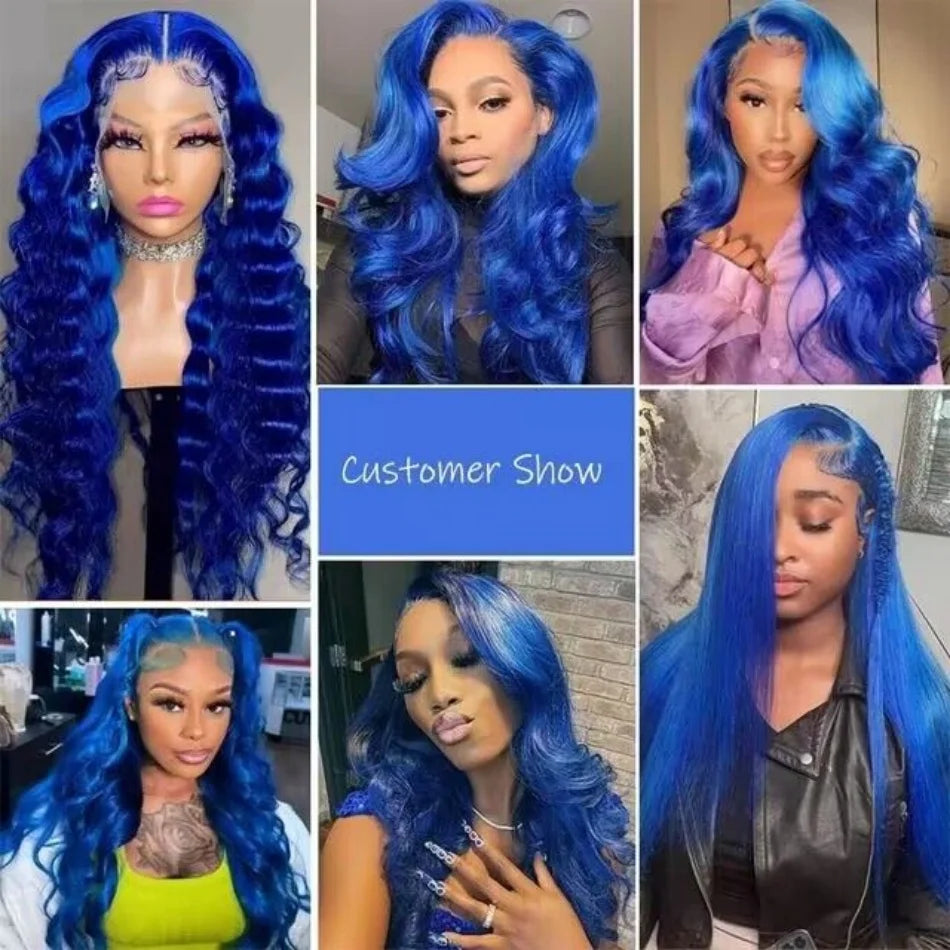 Navy Blue 13X6 Body Wave Lace Front Human Hair Wigs On Sale 13X4 Glueless Brazilian 30 Inch Royal Blue Colored Lace Frontal Wig