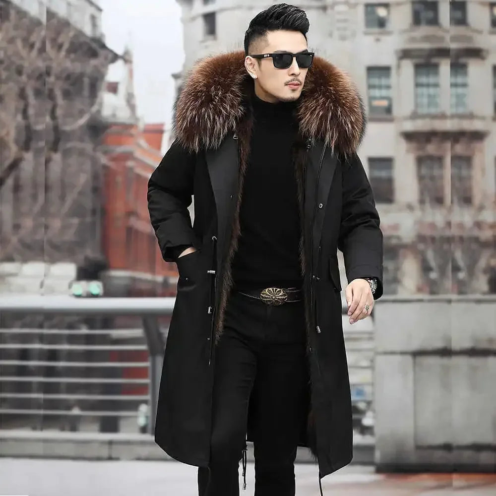 Bomber Jackets for Men Thick Warm Coat New Style Pie Overcomes Men’s Fur Mid-length Thick Warm Mink Fur Coat Fur One Detachable