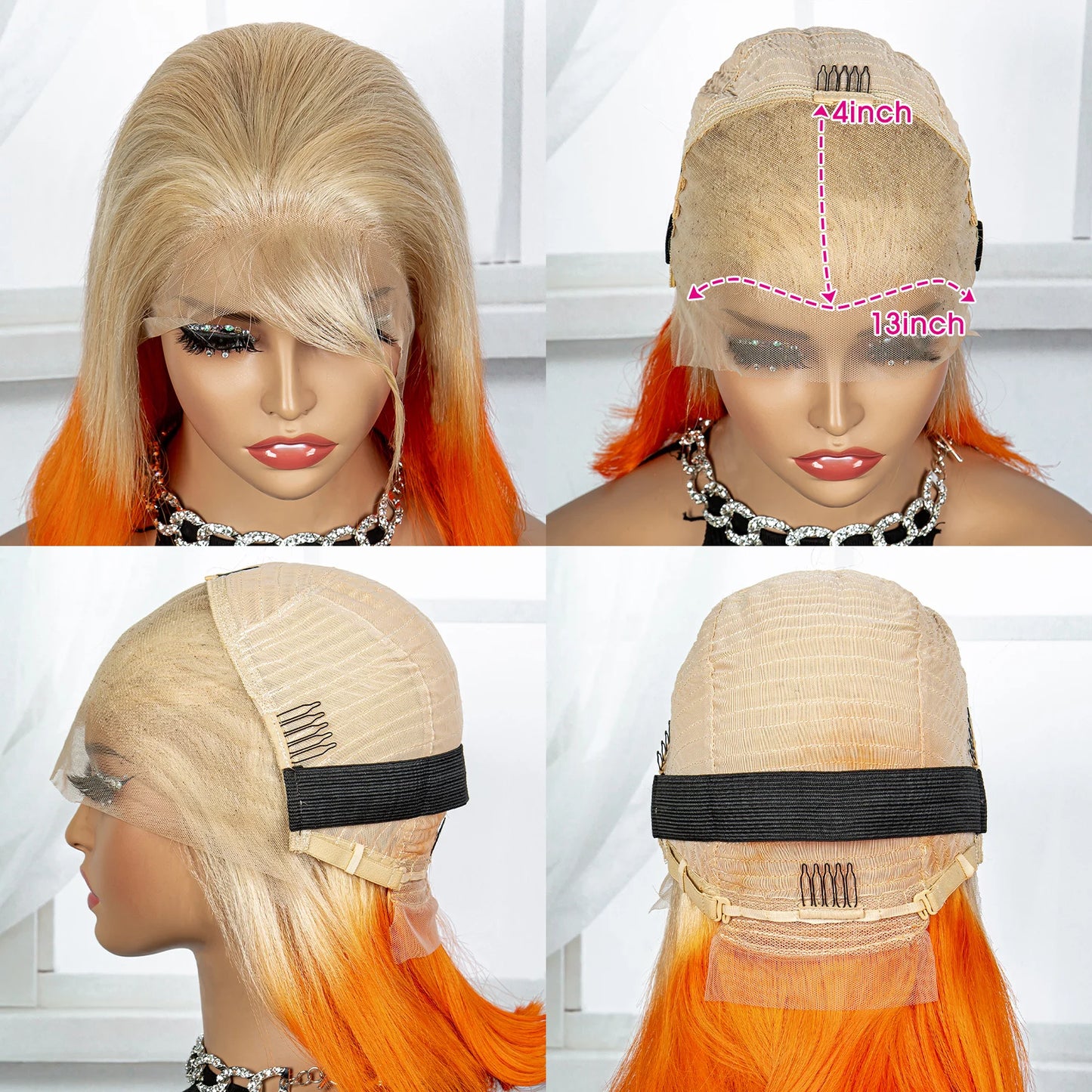 200% Density Blonde Orange Color 13x4  Transparent Lace Frontal Wigs Short Straight Bob Wigs Remy Human Hair Wig For Black Women