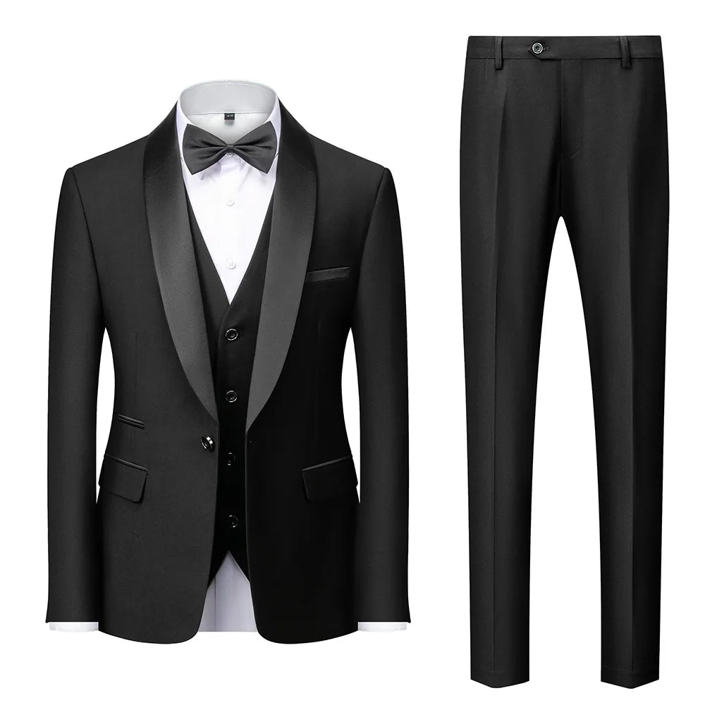 Plus Size S-6XL Men's Casual Business Suits High End Brand Boutique Fashion Blazer Vest Pants Groom Wedding Dress Three-pieces