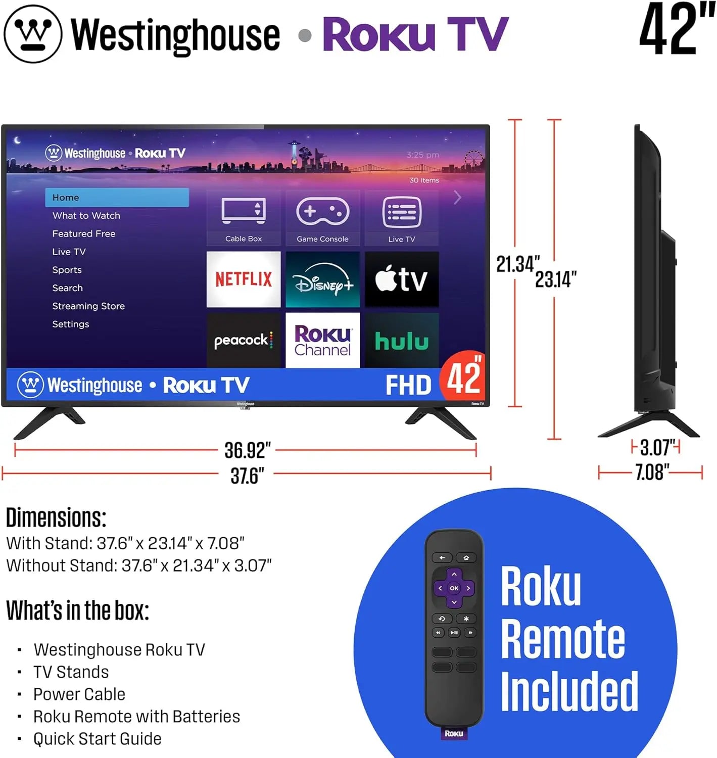 42 Inch Smart TV, 1080P LED Full HD TV with Wi-Fi Connectivity and Mobile App, Flat Screen TV Compatible