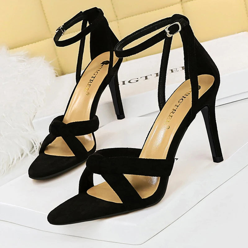 BIGTREE Shoes Women 11cm High Heeled Sandals Ladies Shoes Summer Stilettos Women Sandals Suede Woman Pumps High Heels 2025 New