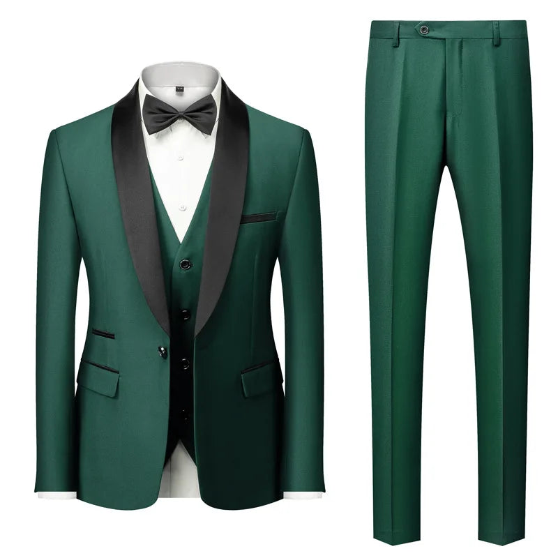 Plus Size S-6XL Men's Casual Business Suits High End Brand Boutique Fashion Blazer Vest Pants Groom Wedding Dress Three-pieces