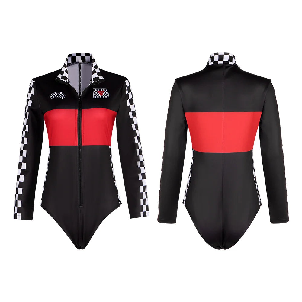 Women Race Car Driver Jumpsuit Halloween Sexy Bodysuit Cosplay Costume Long Sleeves Car Game Racer Girl Cheerleaders Uniform