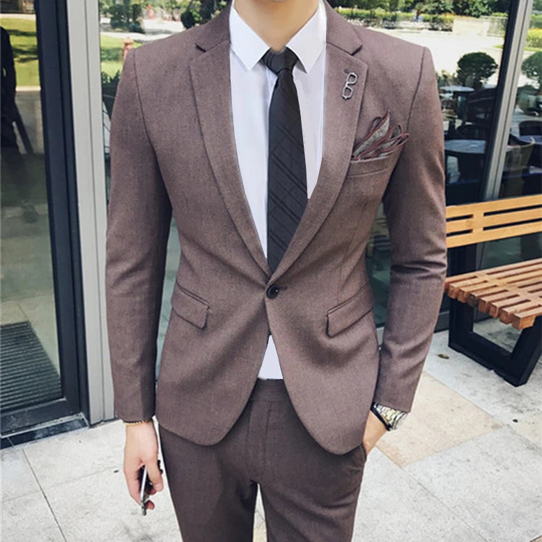 Men Boutique Three Piece Suit Set Jacket Pants Vest / Male Business One Button Blazers Coat Waistcoat Trousers Large Size M-6XL