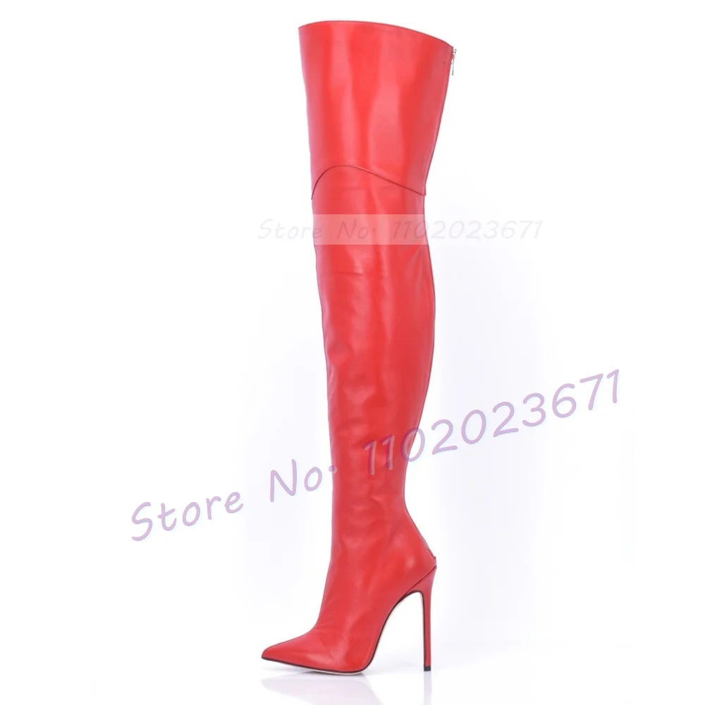 Pointy Thigh High Boots With Full Back Zipper Women Leather Splicing Slim Long Boots Ladies Sexy Casual High Heels Winter Shoes