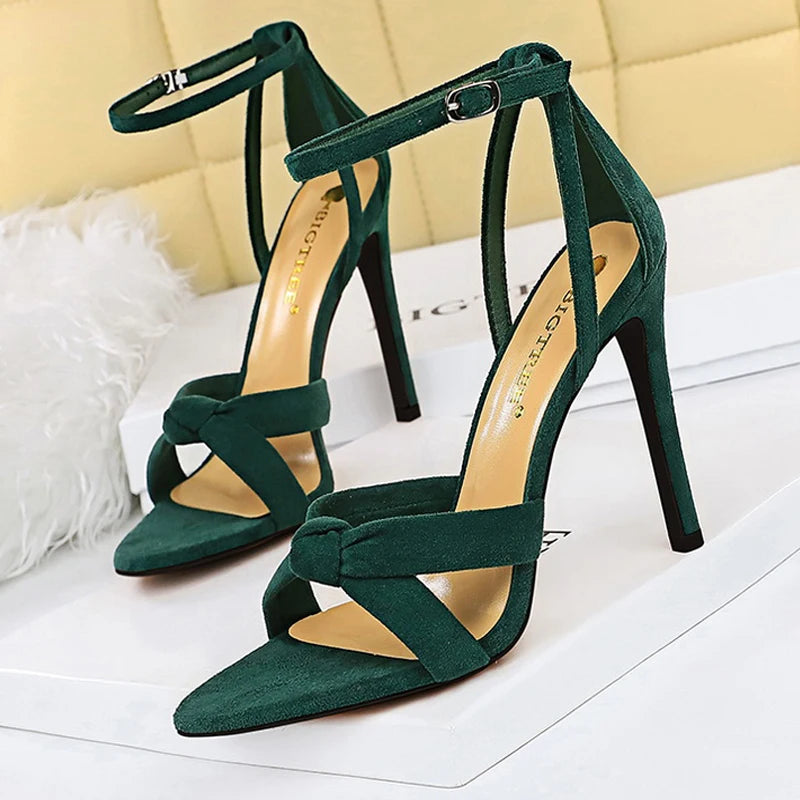 BIGTREE Shoes Women 11cm High Heeled Sandals Ladies Shoes Summer Stilettos Women Sandals Suede Woman Pumps High Heels 2025 New