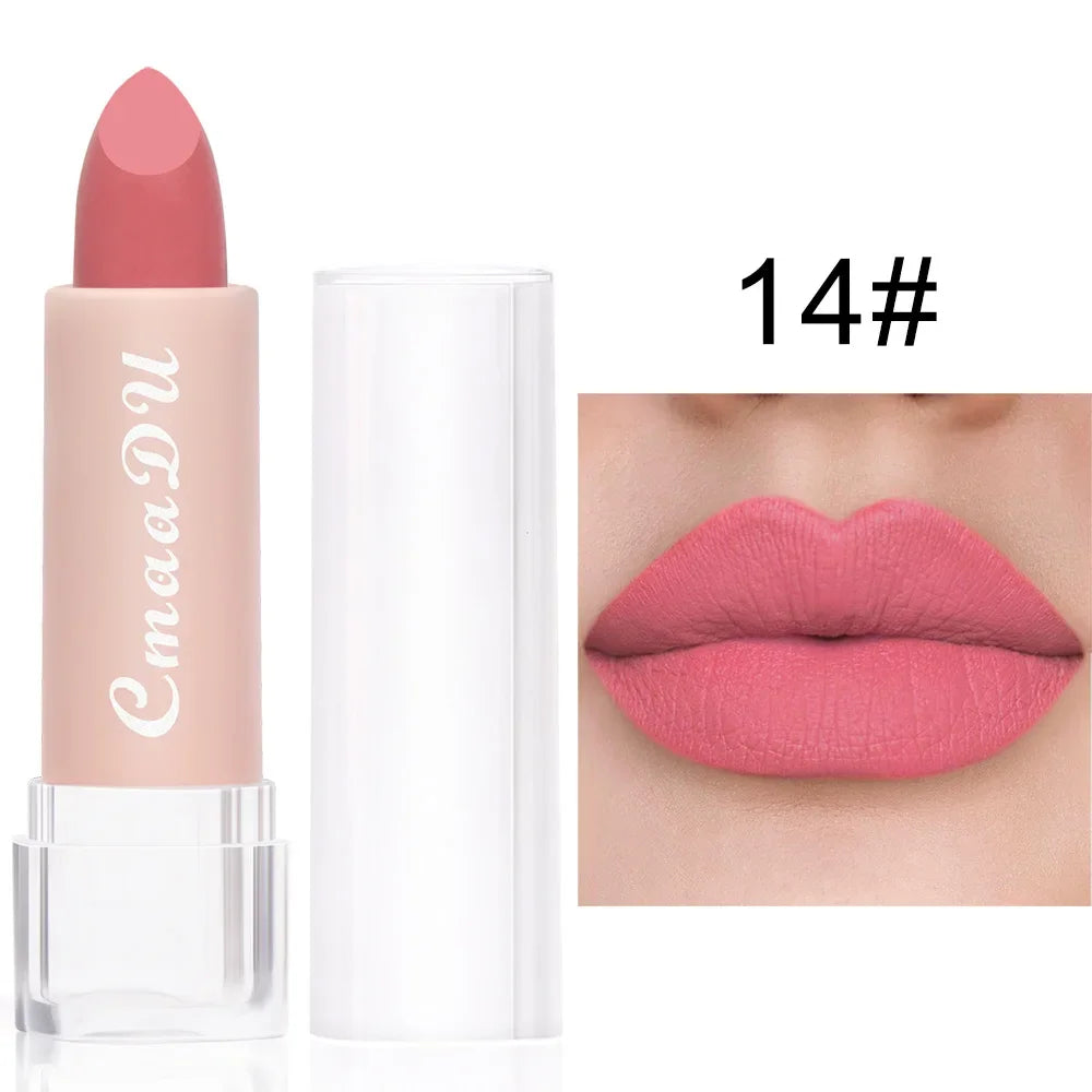 1PC Matte Nude Lipstick Waterproof Long Lasting Non-stick Cup Sexy Red Pink Velvet Lipsticks Women Makeup Cosmetic 15 Colors