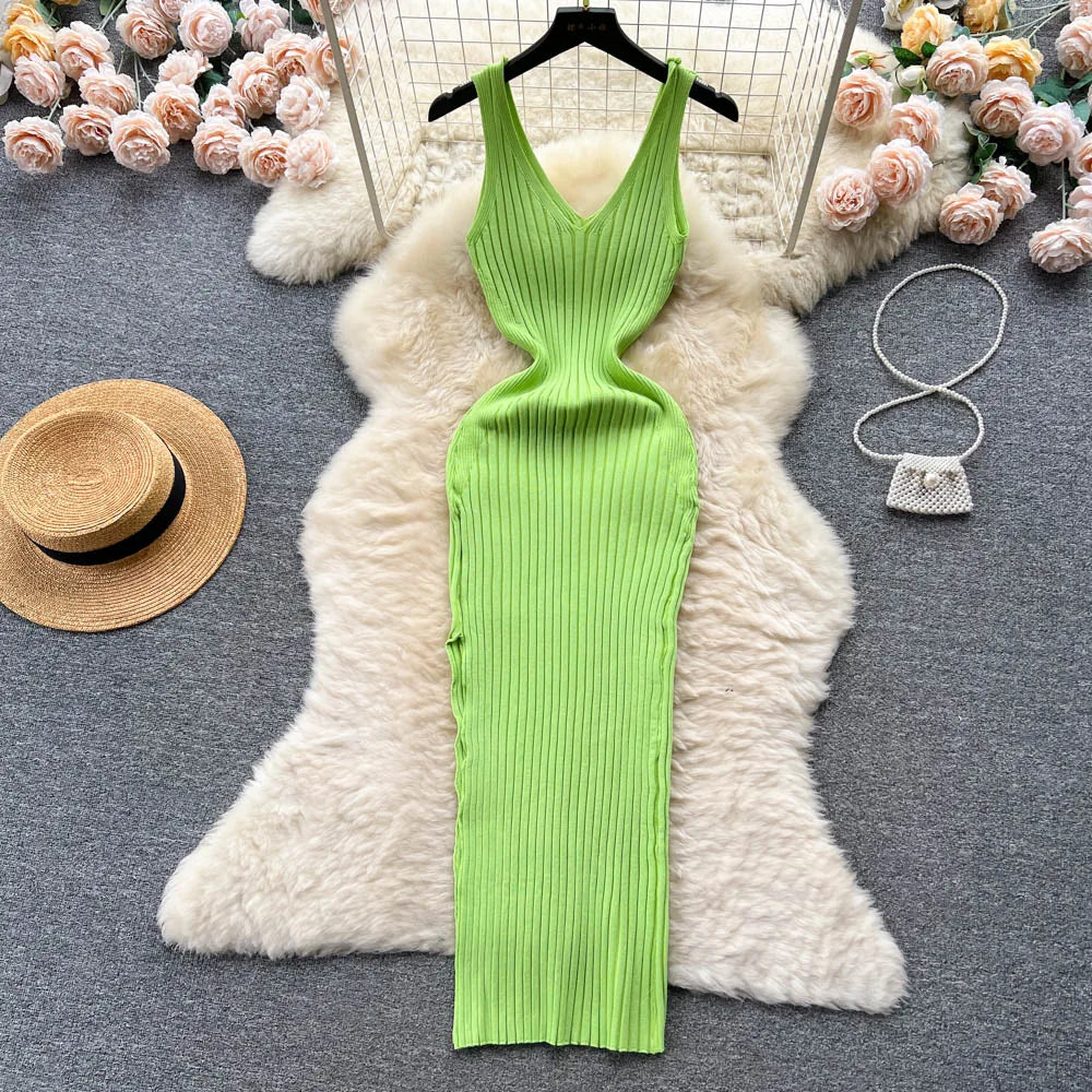 YuooMuoo Chic Fashion Sexy Wrap Hips Split Knitted Autumn Dress Women