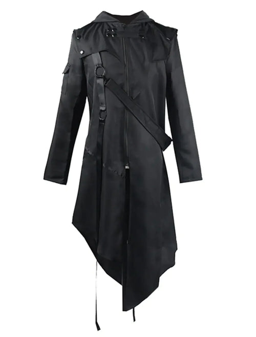 New 2024 Men's Punk Style Irregular Trench Coats Black Gothic Long