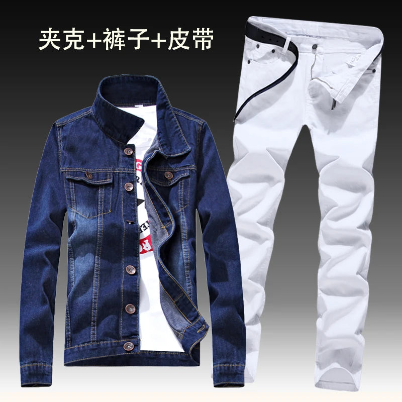 2022  Autumn New Mens Denim Jacket Jeans Pants Slim Fit Pencil Pant