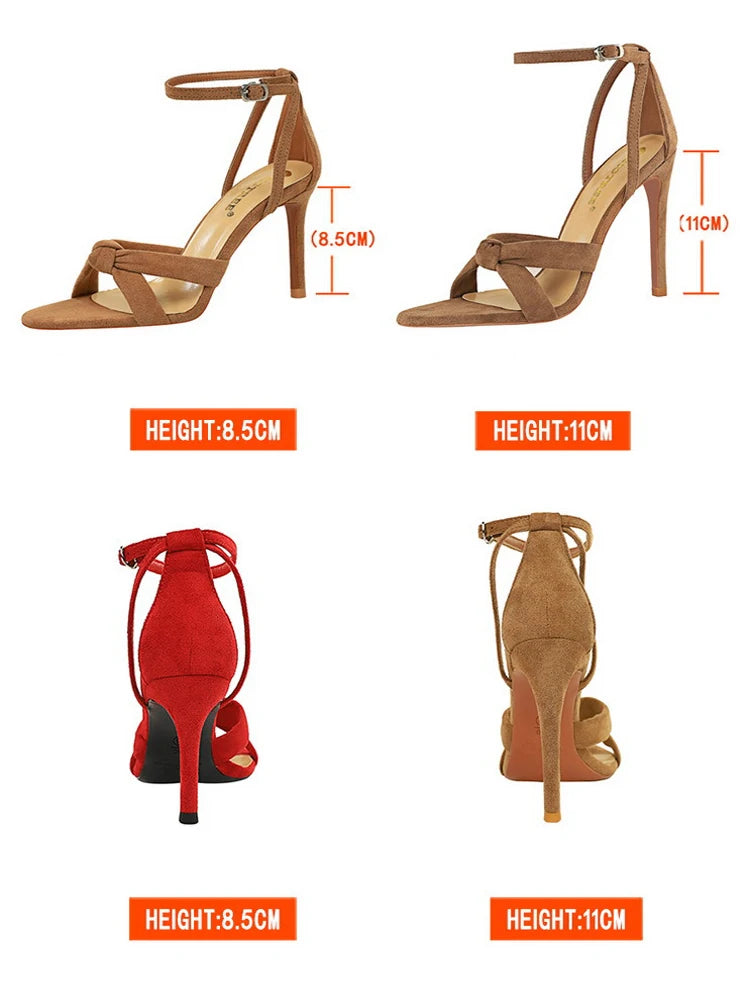 BIGTREE Shoes Women 11cm High Heeled Sandals Ladies Shoes Summer Stilettos Women Sandals Suede Woman Pumps High Heels 2025 New