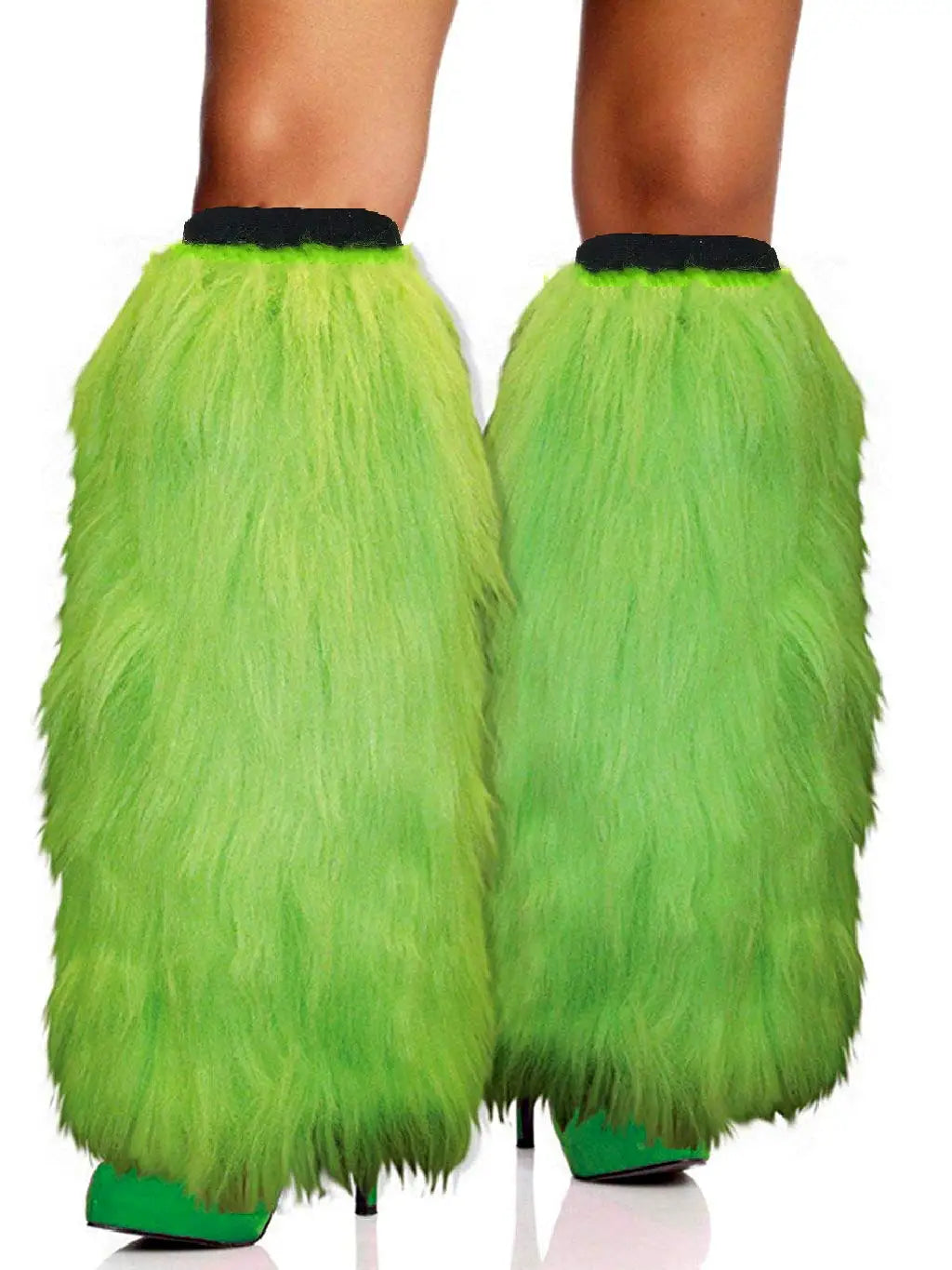 45cm Fuzzy Faux Fur Leg Warmers Fur Heels Long Boots Cuff Cover Has Elasticity One Pair Dionysia Boot Cover Carnival Green