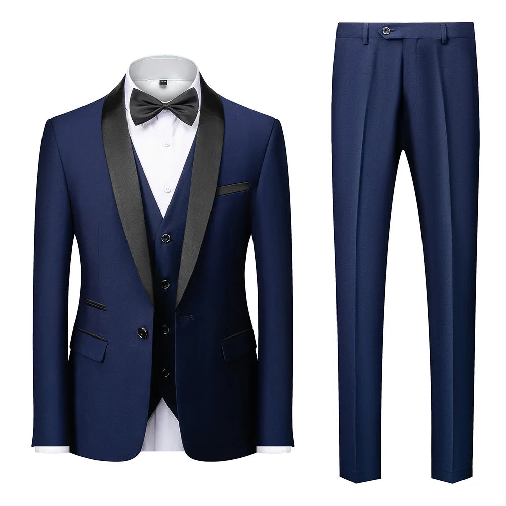 Plus Size S-6XL Men's Casual Business Suits High End Brand Boutique Fashion Blazer Vest Pants Groom Wedding Dress Three-pieces