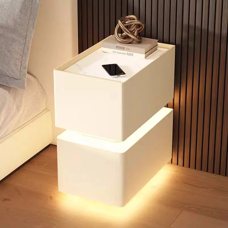 Creative 25cm Smart Bedside Table with Sensor Light Nordic Style Storage Cabinet Bedroom Nightstand with Wireless Charging