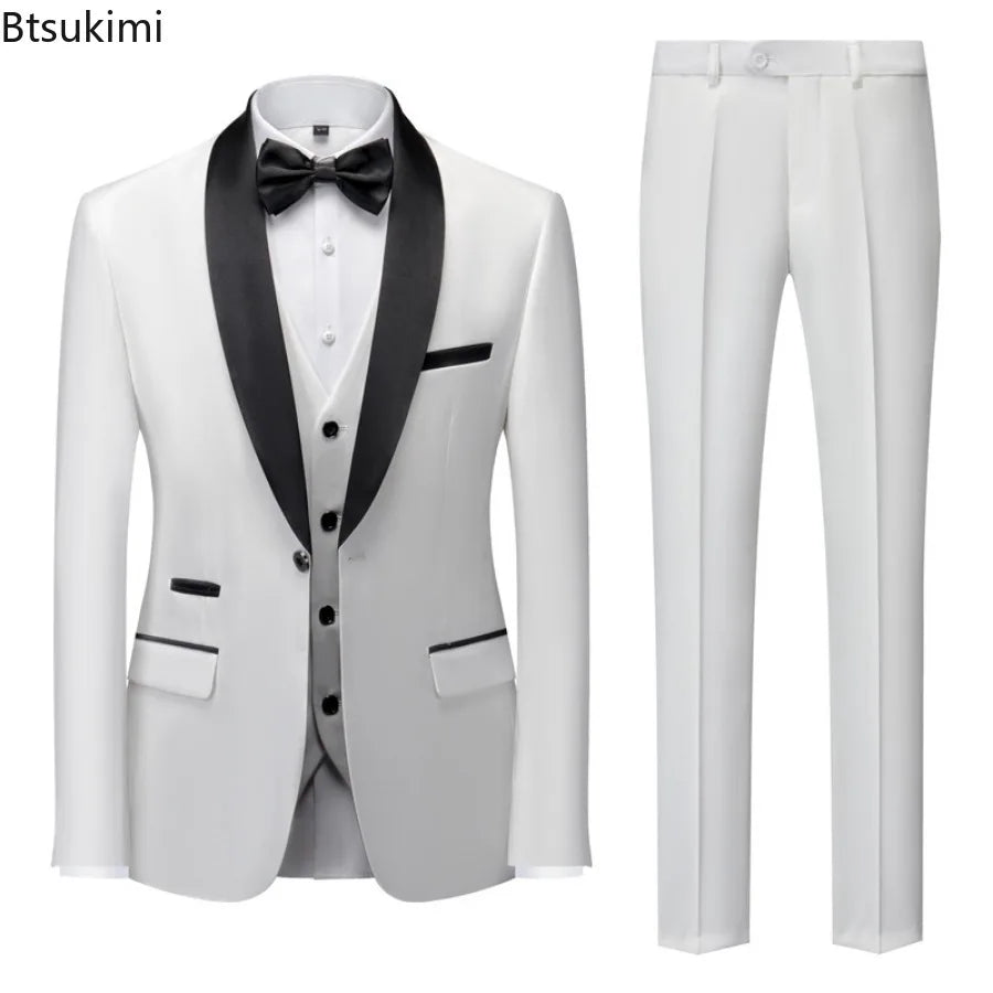 Plus Size S-6XL Men's Casual Business Suits High End Brand Boutique Fashion Blazer Vest Pants Groom Wedding Dress Three-pieces