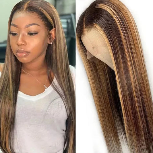 4/27 Highlight Ombre Lace Frontal Wig 30 Inch Straight Human Hair Wigs Colored Brazilian Bone Straight Hair Wigs For Black Women