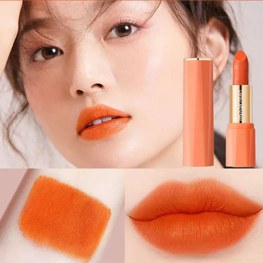 Orange Lipstick Lip Glaze Silky Smooth Matte Lip Gloss Carrot Bright Color Lasting Lip Stick Sexy Women Cosmetics Makeup Product