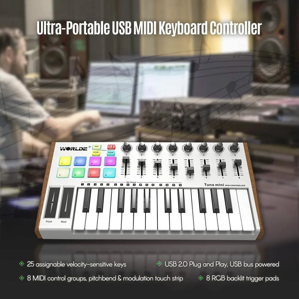 TUNA MINI Ultra-Portable 25-Key USB MIDI Keyboard Controller