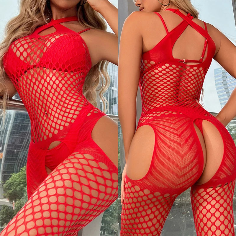 Female Erotic Sexy Lingerie Fishnet Stockings Fishing Net Pantyhose Hollow Mesh See-Through Tights Stockings Women's Underwear