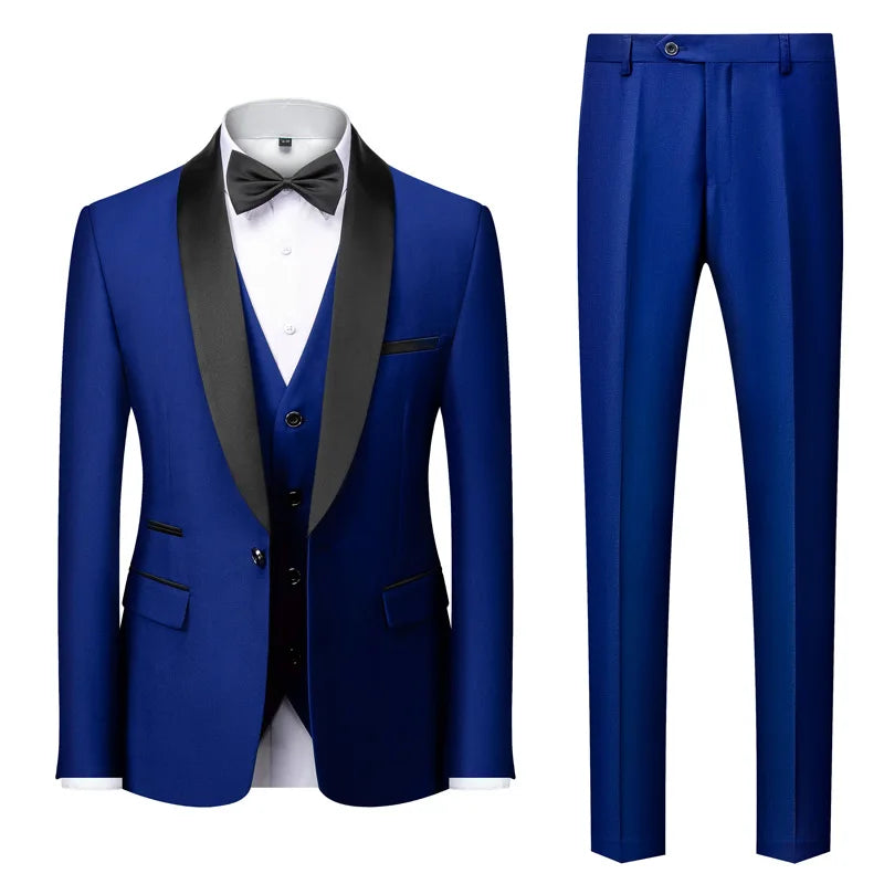 Plus Size S-6XL Men's Casual Business Suits High End Brand Boutique Fashion Blazer Vest Pants Groom Wedding Dress Three-pieces