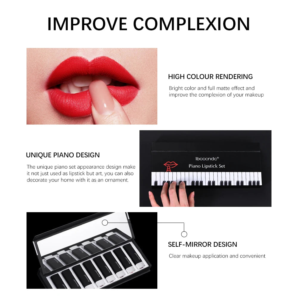 8Pcs/Set Velvet Matte Lipstick Set Long Lasting Waterproof Creative Piano Box Design Nude Red Batom Makeup Cosmetic Gifts