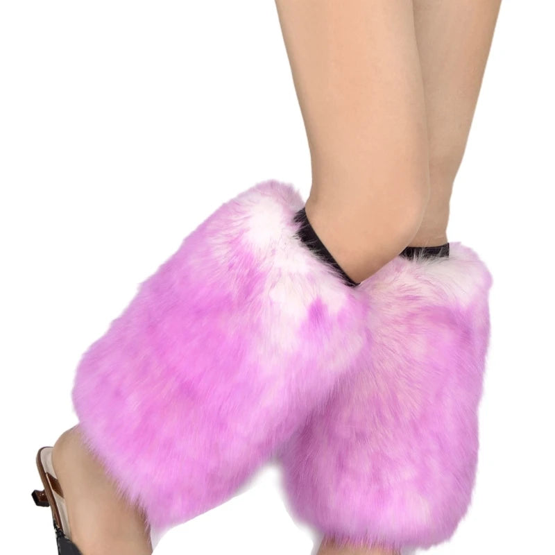 Women Vintage Vibrant Furry Leg Warmers Winter Warm Fuzzy Faux Fur Cuffs Sleeves Calf Length Socks Streetwear