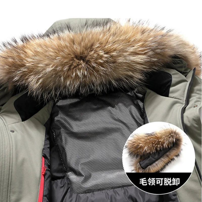 Down Jacket for Men Winter Men’s Big Fur Collar Waterproof Coldproof Coat Medium Long Thick Parka Puffer Clothes Jaqueta