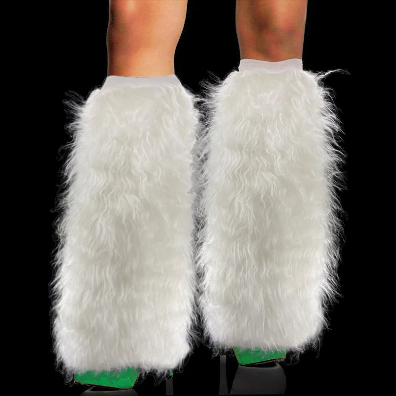 45cm Fuzzy Faux Fur Leg Warmers Fur Heels Long Boots Cuff Cover Has Elasticity One Pair Dionysia Boot Cover Carnival Green