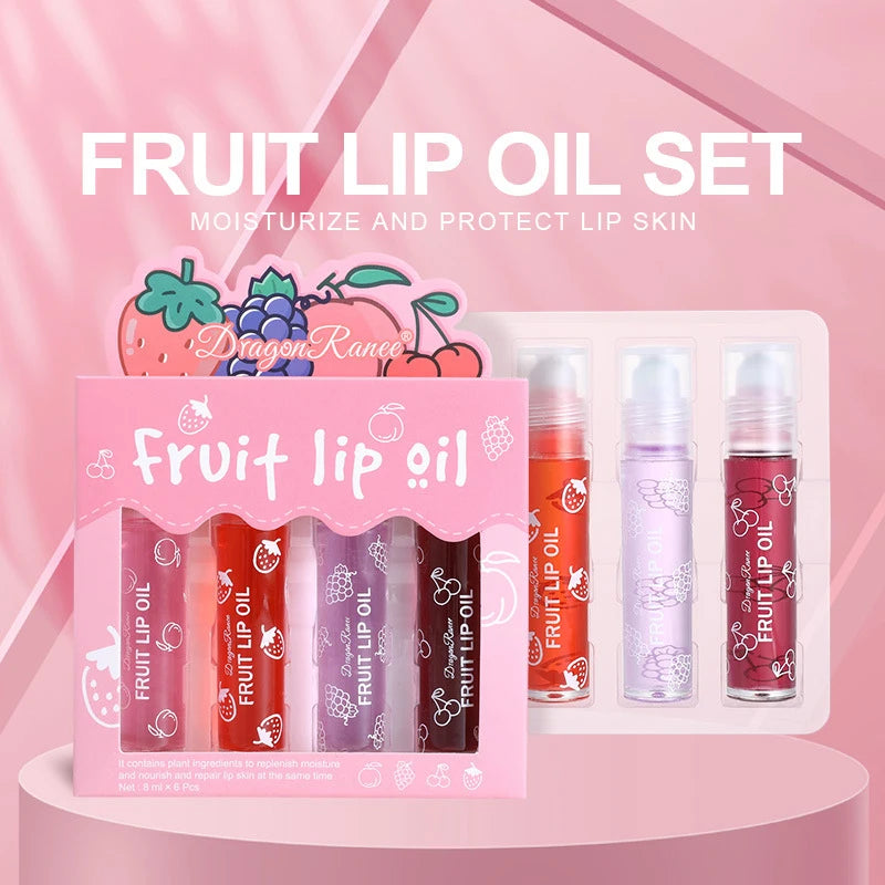 4Pcs Peach Strawberry Fruit Roll-on Lip Balm Set Makeup Moisturizing Clear Cherry Grape Transparent Lip Oil Hydrating Lip Gloss