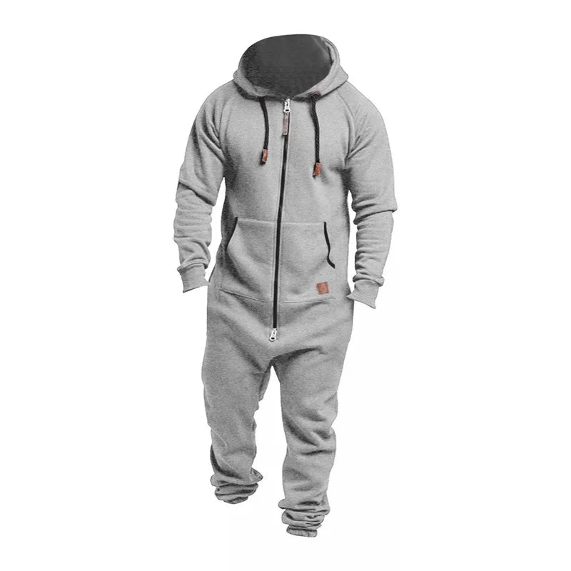 Men s Winter Hooded Jumpsuits with Pockets Warm Long Sleeve Full Zipper Up Overalls Sweatsuits with Drawstring