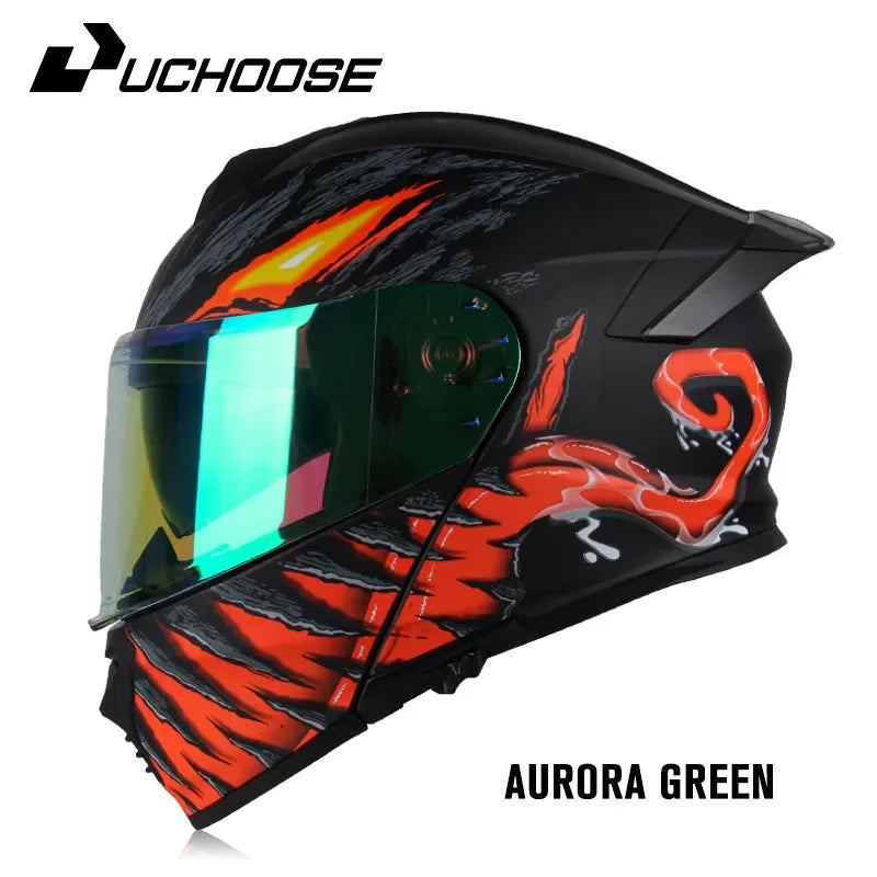 Uchoose DOT Approved Full Face Helmets Crash Motorbike Protective Gear Men Women Flip Up Helmet Motorcycle Double Sun Visor