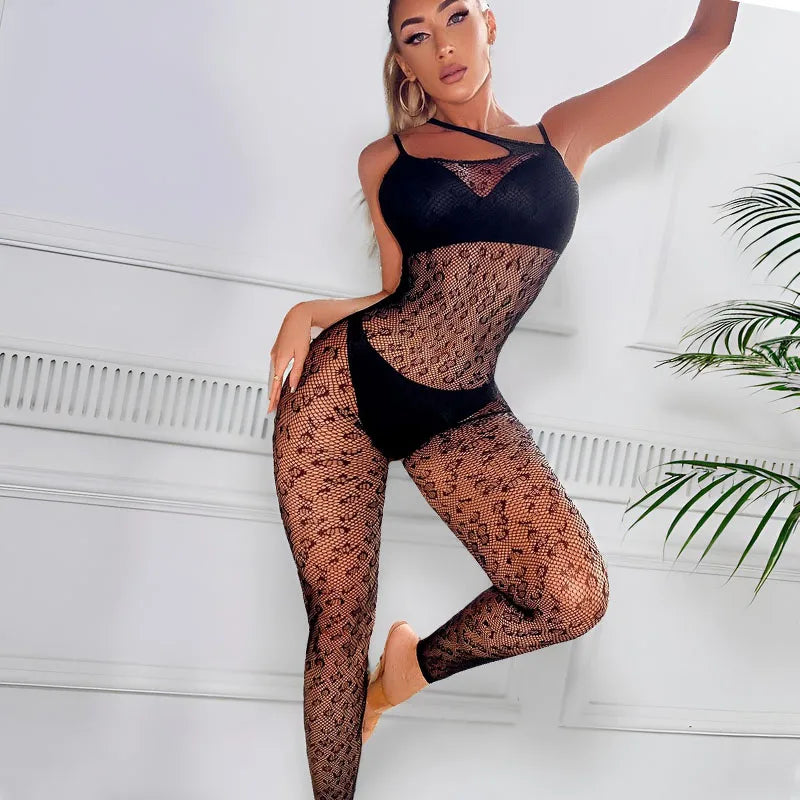 Sexy Leopard Bodystockings Women Sexy Lingerie Black Fishnet Bodysuit Fancy Roleplay Underwear Fashion Leopard Print Clothes New