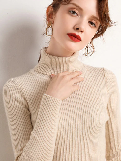 Women Fall Turtleneck Sweater Knitted Soft Pullovers Cashmere Jumpers