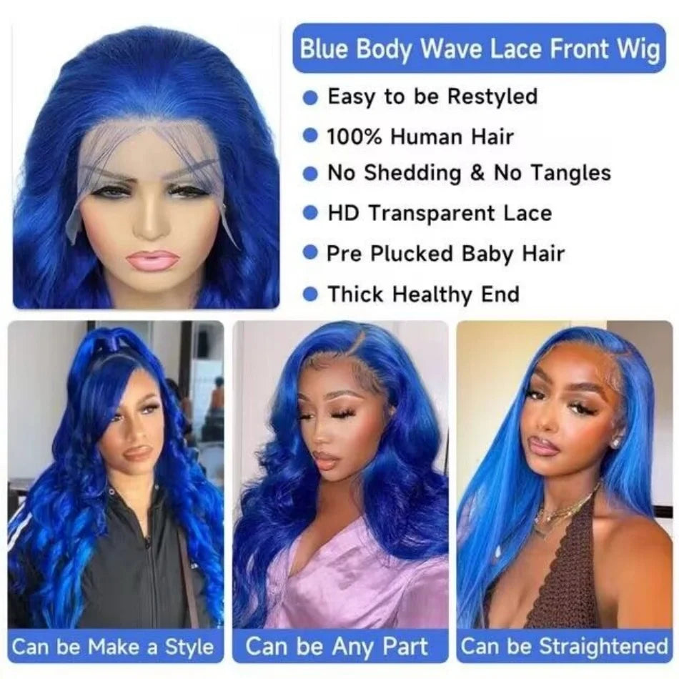 Navy Blue 13X6 Body Wave Lace Front Human Hair Wigs On Sale 13X4 Glueless Brazilian 30 Inch Royal Blue Colored Lace Frontal Wig