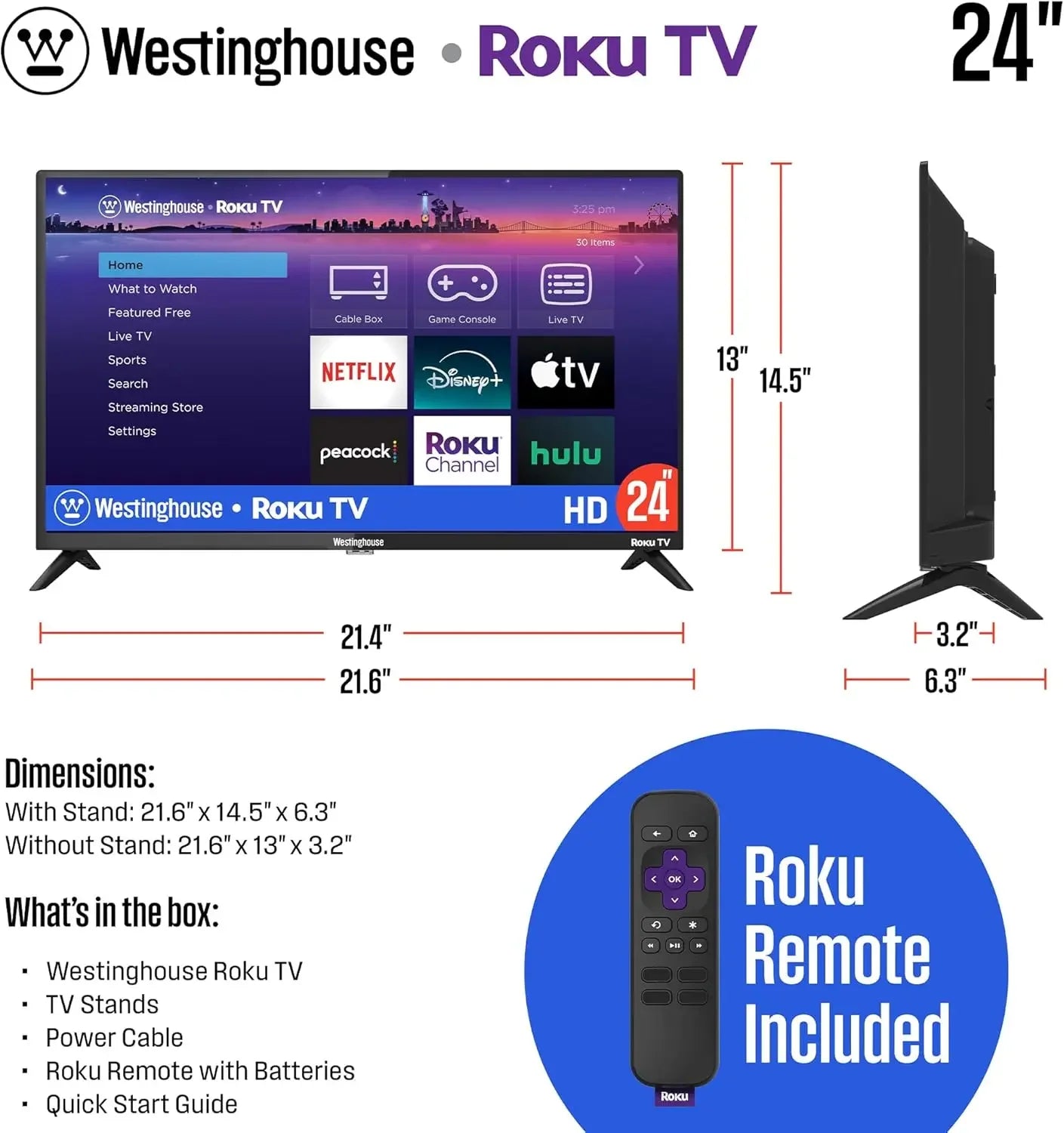 Roku TV - 24 Inch Smart TV, 720P LED HD TV with Wi-Fi Connectivity and Mobile App, Flat Screen TV Compatible with Apple Home Kit